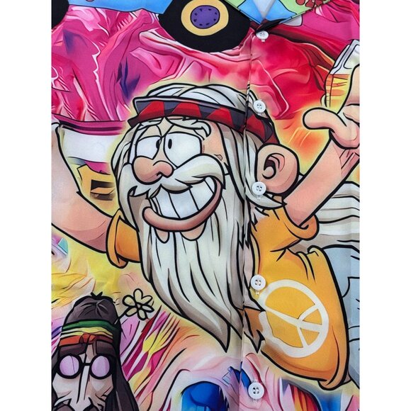 Hippie Graphic Shirt By Ouku Large Peace Van NWT Camp - Picture 4 of 10